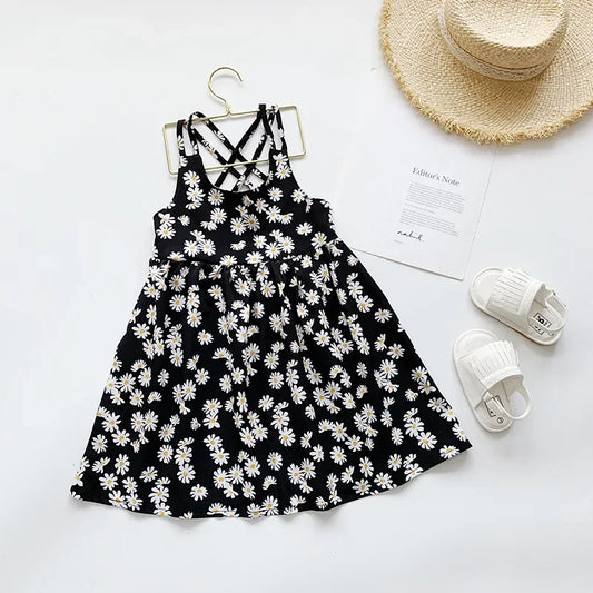 Girls Daisy Print Sleeveless Summer Dress