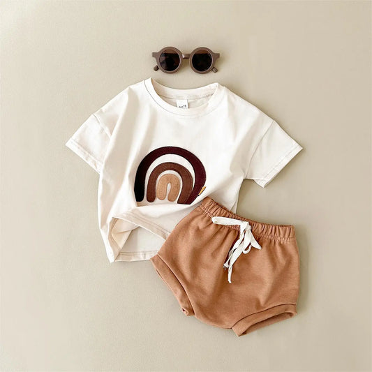 Baby Rainbow T-shirt + Beach Shorts Summer Outfit