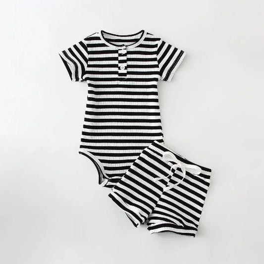 Baby Boys Striped Cotton Bodysuit + Shorts Summer Outfit
