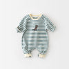 Striped Dinosaur Embroidery Jumpsuit