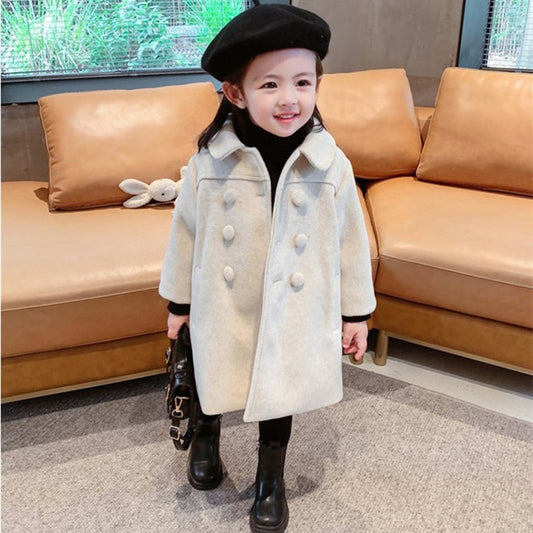 Girl's Double-breasted Winter Woolen Coat