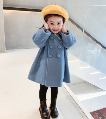 Girl's Double-breasted Winter Woolen Coat